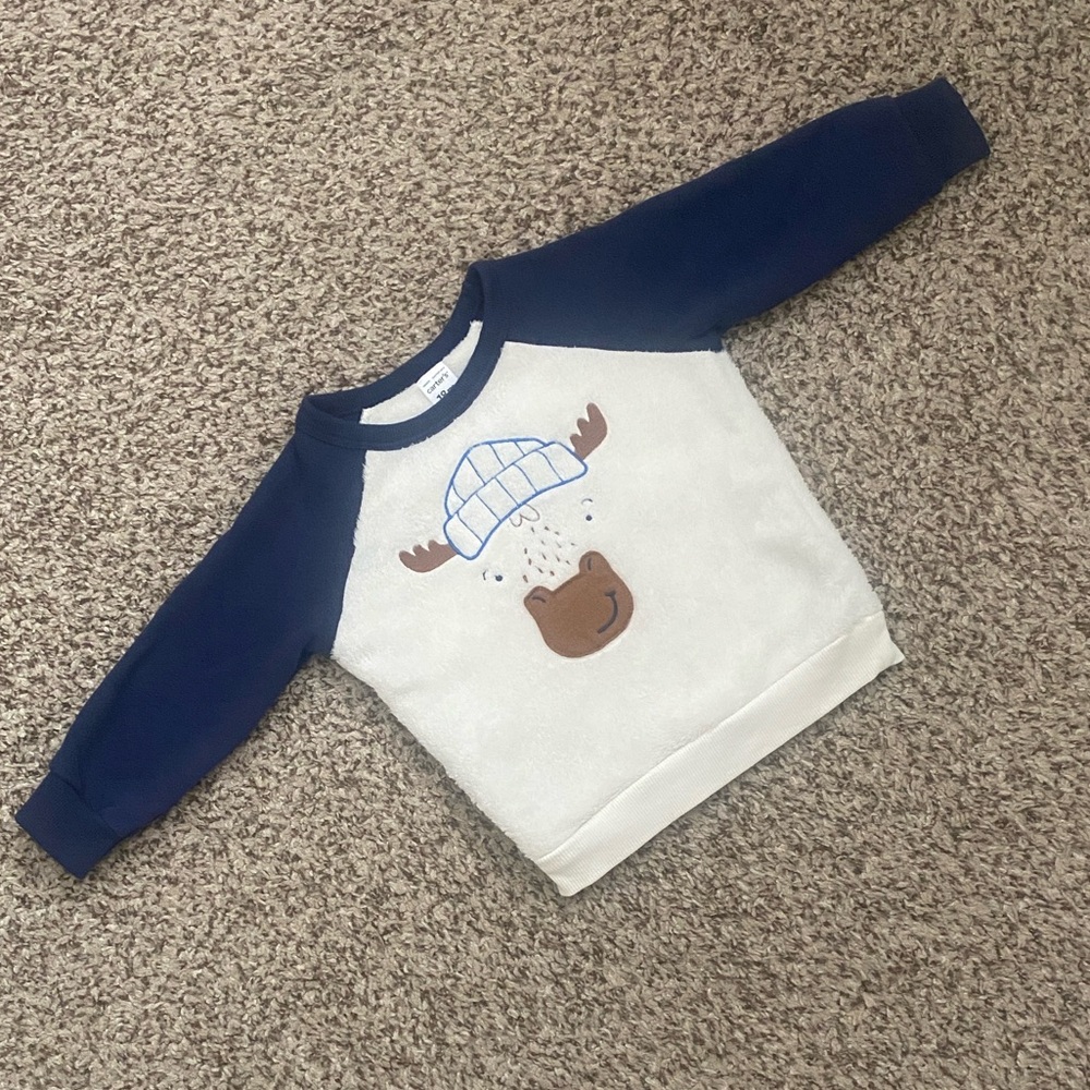 NWOT Carter's Baby Cream Sweatshirt with Moose Design